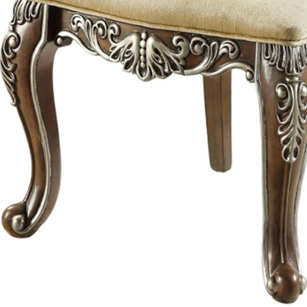 24 Inch Classic Upholstered Armchair, Scrolled Details, Nailhead, Brown