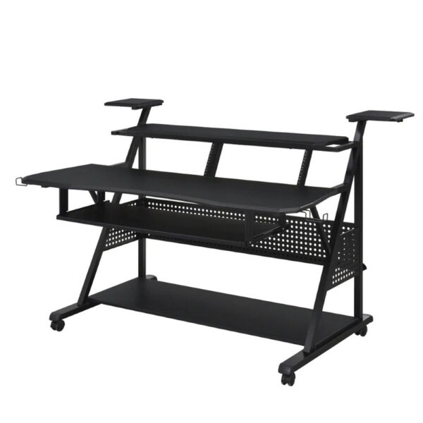 Gia 67 Inch Music Desk Studio Workstation, Keyboard Tray, Shelves, Black