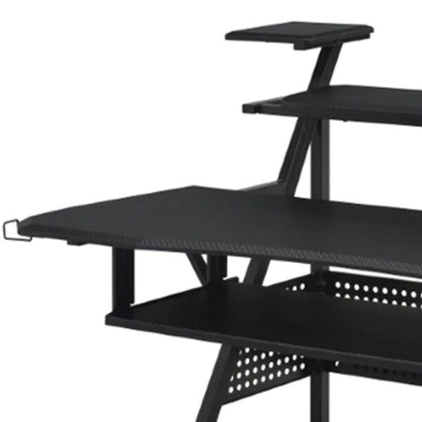 Gia 67 Inch Music Desk Studio Workstation, Keyboard Tray, Shelves, Black