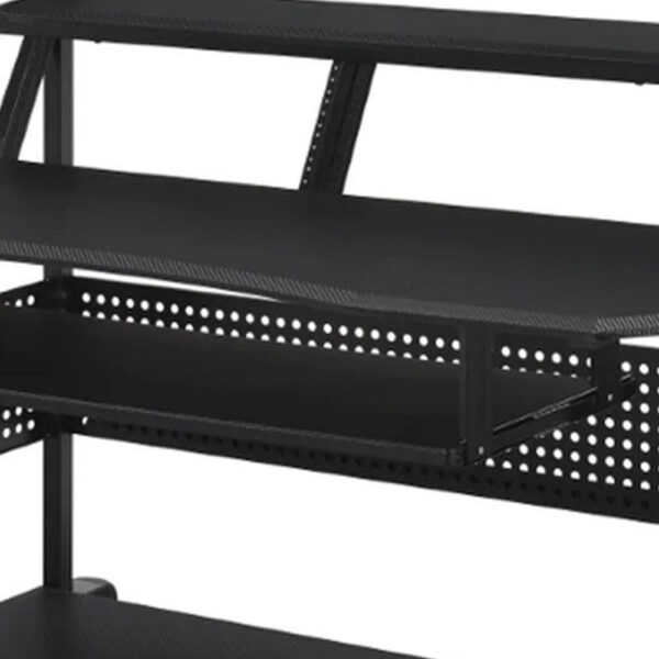 Gia 67 Inch Music Desk Studio Workstation, Keyboard Tray, Shelves, Black
