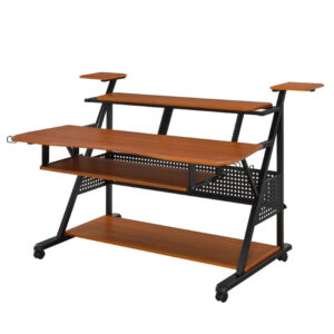 1502202669917ddb64432.jpeg Gia 67 Inch Wood Music Desk Studio Station, Keyboard Tray Shelves, Walnut