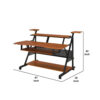 Gia 67 Inch Wood Music Desk Studio Station, Keyboard Tray Shelves, Walnut