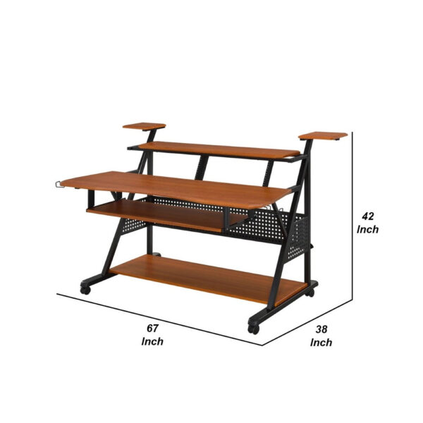 Gia 67 Inch Wood Music Desk Studio Station, Keyboard Tray Shelves, Walnut