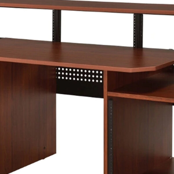 71 Inch Wood Music Desk Studio Workstation, 3 Shelves, Cherry Brown