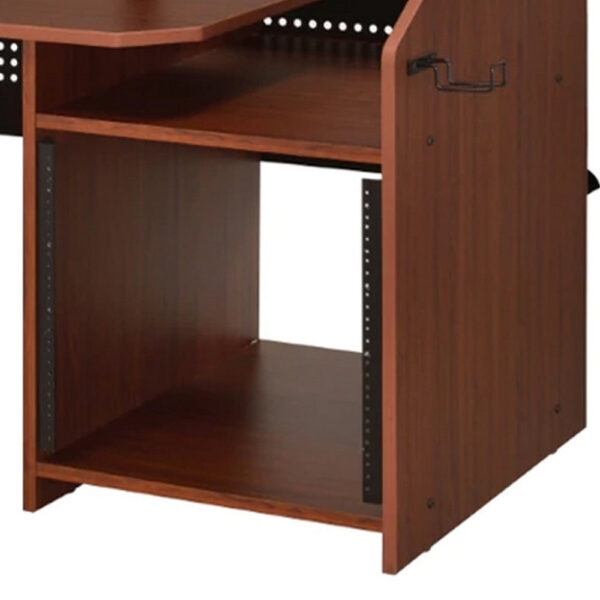 71 Inch Wood Music Desk Studio Workstation, 3 Shelves, Cherry Brown