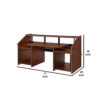 71 Inch Wood Music Desk Studio Workstation, 3 Shelves, Cherry Brown