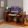 71 Inch Wood Music Desk Studio Workstation, 3 Shelves, Cherry Brown