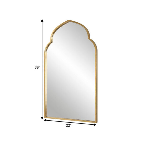 38 Inch Wood Wall Mirror, Moroccan Style, Antique Gold