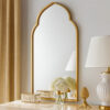 38 Inch Wood Wall Mirror, Moroccan Style, Antique Gold