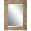 39 Inch Wood Frame Wall Mirror, Chevron Design, Brown