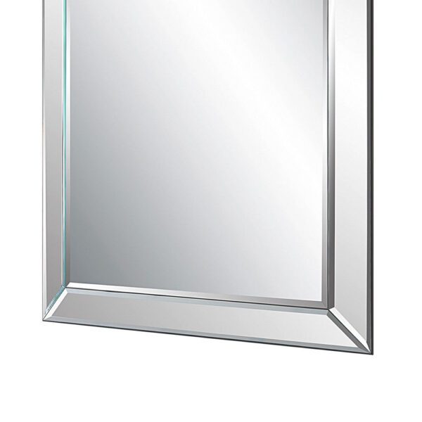 39 Inch Wood Mirror, Mirrored Frame, Beveled Panels, Silver
