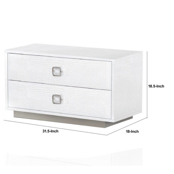Hart 32 Inch Modern Nightstand, 2 Drawers, Textured Lacquer Finish, White