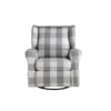35 Inch Accent Swivel Chair, Glider, Checkered Fabric, Light Gray