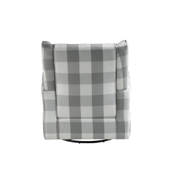 35 Inch Accent Swivel Chair, Glider, Checkered Fabric, Light Gray