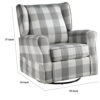 35 Inch Accent Swivel Chair, Glider, Checkered Fabric, Light Gray