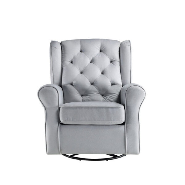 35 Inch Accent Swivel Chair, Glider, Tufted Back, Gray