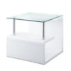 24 Inch Square Accent End Table, Glass Top, Open Shelf, White, Chrome
