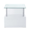 24 Inch Square Accent End Table, Glass Top, Open Shelf, White, Chrome