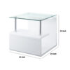 24 Inch Square Accent End Table, Glass Top, Open Shelf, White, Chrome