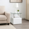 24 Inch Square Accent End Table, Glass Top, Open Shelf, White, Chrome