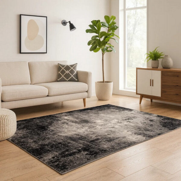 Jude 5 X 7 Modern Area Rug, Abstract Art Design, Fabric, Medium, Black Gray