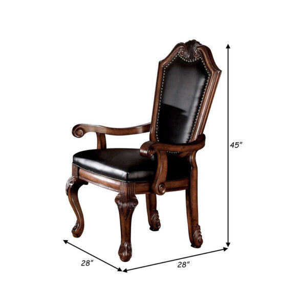 Loki 28 Inch Dining Armchair, Nailhead Trim, Faux Leather, Set of 2, Brown