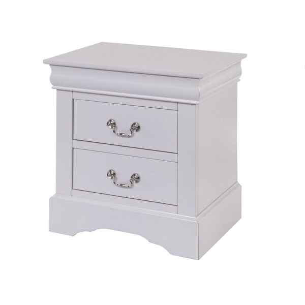 24 Inch Modern Classic Nightstand, 2 Drawers, Drop Handles, Wood, White