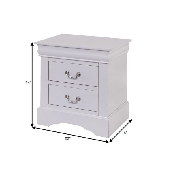 24 Inch Modern Classic Nightstand, 2 Drawers, Drop Handles, Wood, White