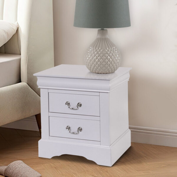24 Inch Modern Classic Nightstand, 2 Drawers, Drop Handles, Wood, White