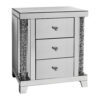 15022026699180537c83a.jpeg Noe 26 Inch 3 Drawer Accent Table Nightstand, Mirrored, Faux Diamond Inlay, Silver