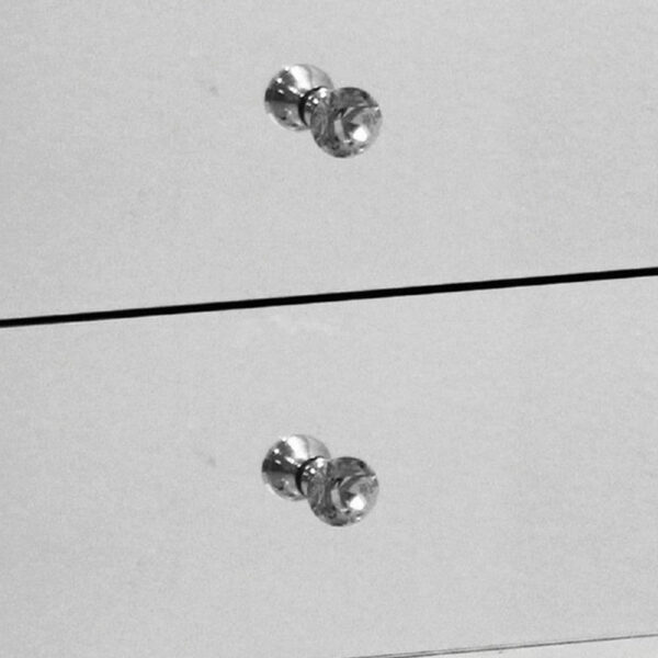 15022026699180586f7b3.jpeg Noe 26 Inch 3 Drawer Accent Table Nightstand, Mirrored, Faux Diamond Inlay, Silver