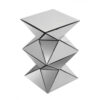 20 Inch Modern End Table, Square Mirror Top, Silver Geometric Pedestal Base
