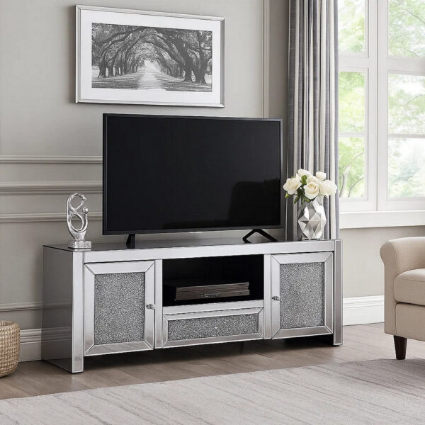 15022026699180761766d.jpeg Noe 59 Inch Wood TV Entertainment Media Console, Faux Diamond Inlay, Silver