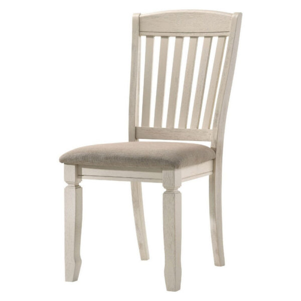 15022026699180cbec6f0.jpeg 18 Inch Dining Chair, Fabric Padded Seat, Slatted, Set of 2, Antique White
