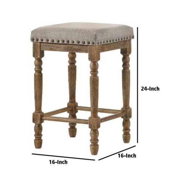 24 Inch Classic Wood Counter Height Stool, Upholstered, Set of 2, Gray