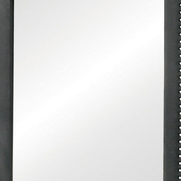 Cale 40 Inch Modern Portrait Mirror, Velvet Upholstery, Nailhead Trim, Gray