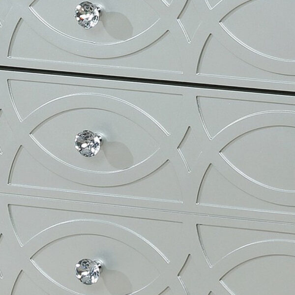 Gina 29 Inch Modern Glam Nightstand, Round Crystal Knobs, USB Ports, Silver