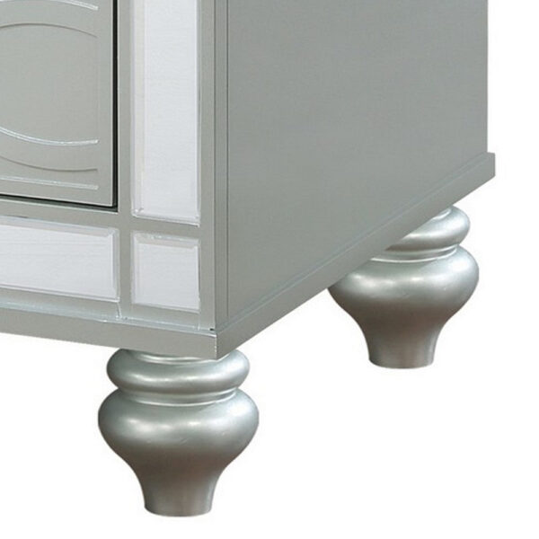 Gina 29 Inch Modern Glam Nightstand, Round Crystal Knobs, USB Ports, Silver