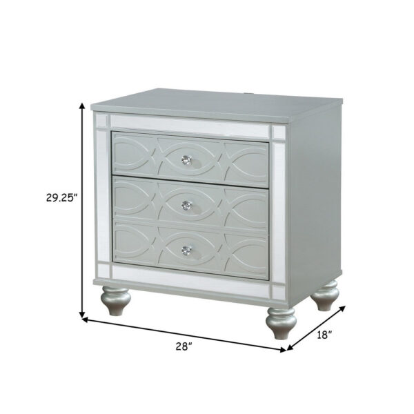 Gina 29 Inch Modern Glam Nightstand, Round Crystal Knobs, USB Ports, Silver