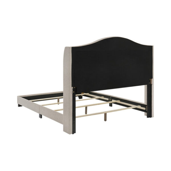 15022026699181619b0b5.jpeg Queen Size Bed, Beige Fabric Upholstered, Camel Back, Button Tufted