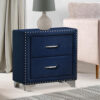 Cale 26 Inch Modern Wood Nightstand, Velvet Upholstered, Nailhead, Blue