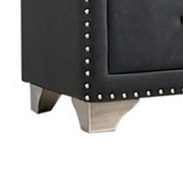 Cale 26 Inch Modern Glam Wood Nightstand, Nailhead, Gray Velvet Upholstered