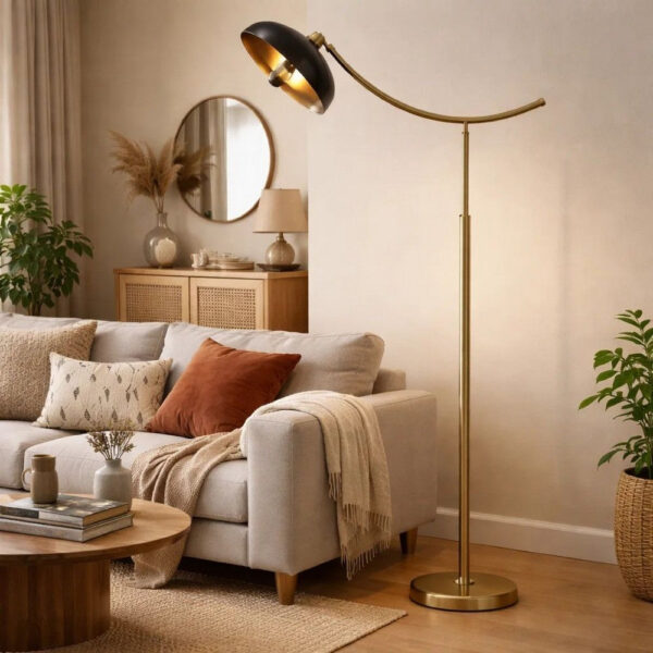 66 Inch Adjustable Arc Floor Lamp, Dome Shade, Dark Bronze, Antique Brass