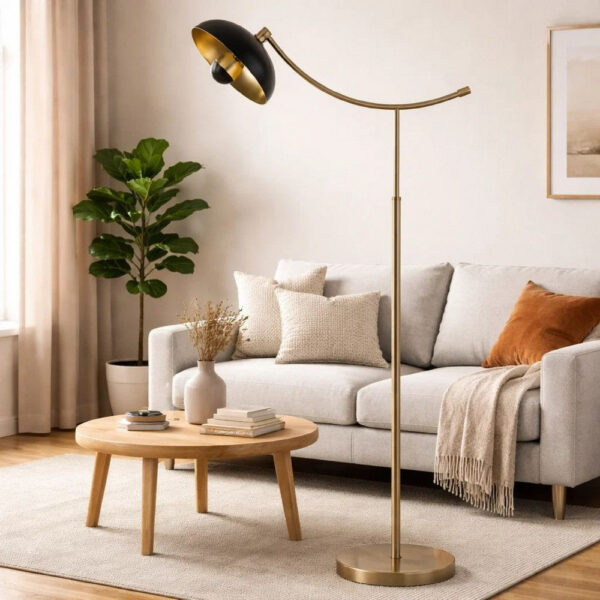 66 Inch Adjustable Arc Floor Lamp, Dome Shade, Dark Bronze, Antique Brass