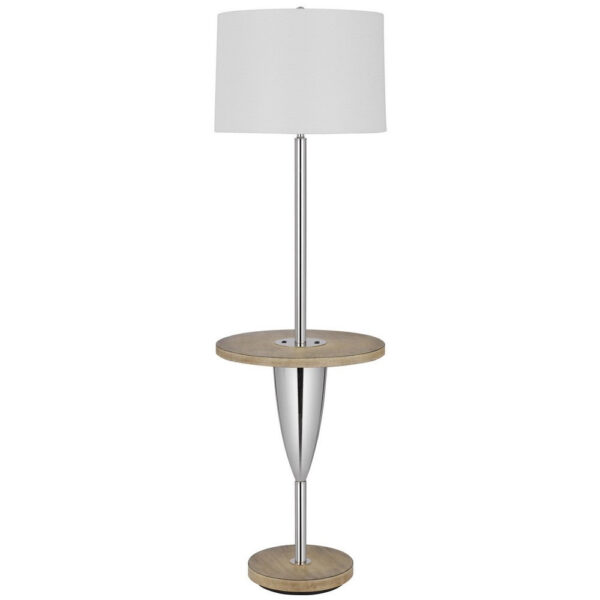 Charlie 61 Inch Modern Floor Lamp, Wood Table, 1 USB, Glossy, White, Brown