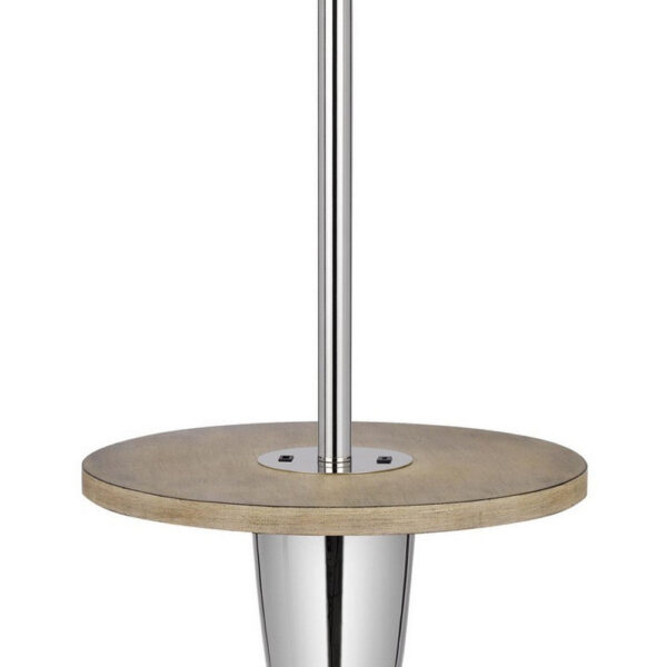 Charlie 61 Inch Modern Floor Lamp, Wood Table, 1 USB, Glossy, White, Brown