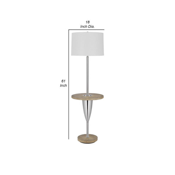 Charlie 61 Inch Modern Floor Lamp, Wood Table, 1 USB, Glossy, White, Brown