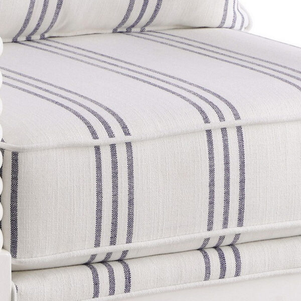 34 Inch Accent Chair, Reversible Pillow Backrest, Fabric, White, Navy