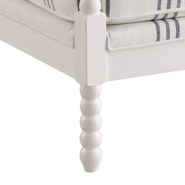 34 Inch Accent Chair, Reversible Pillow Backrest, Fabric, White, Navy