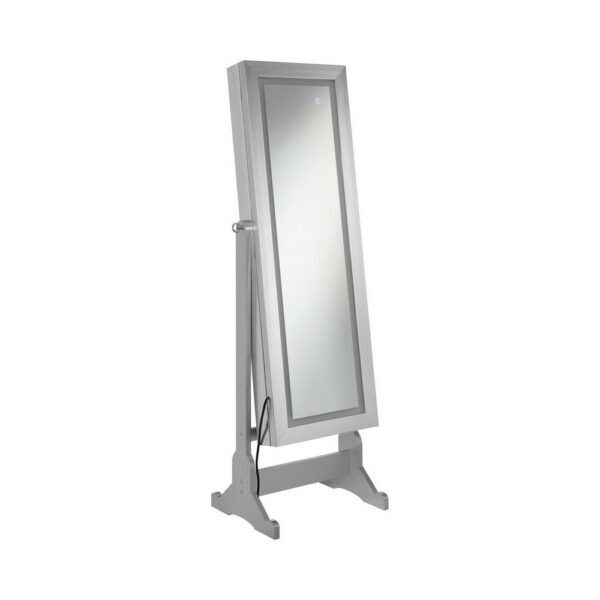 58 Inch Full Body Floor Cheval Mirror, Jewelry Storage, LED, Silver